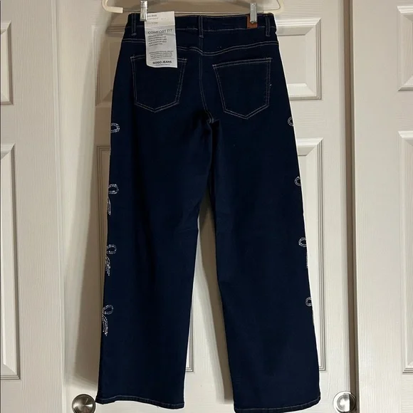 GOGO Jeans Mid-Rise Wide Leg Women's Jeans W/ Rhinestone Bows - Picture 5 of 13
